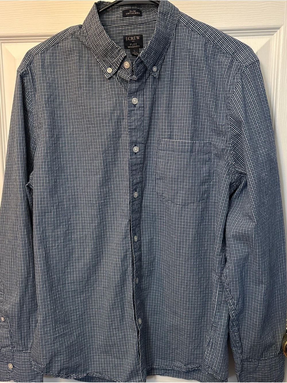 J. Crew Men's Navy and White Mini-Check Button-Down Shirt